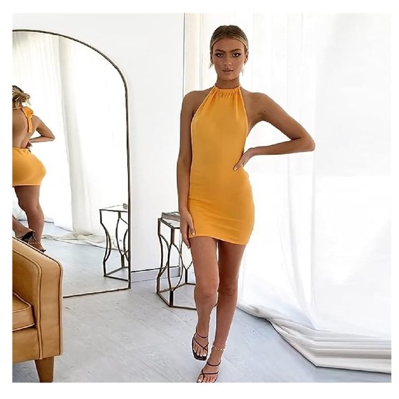 Sexy Backless Halter Dress Bodycon Micro Mini Dress Party - Picture 7 of 10